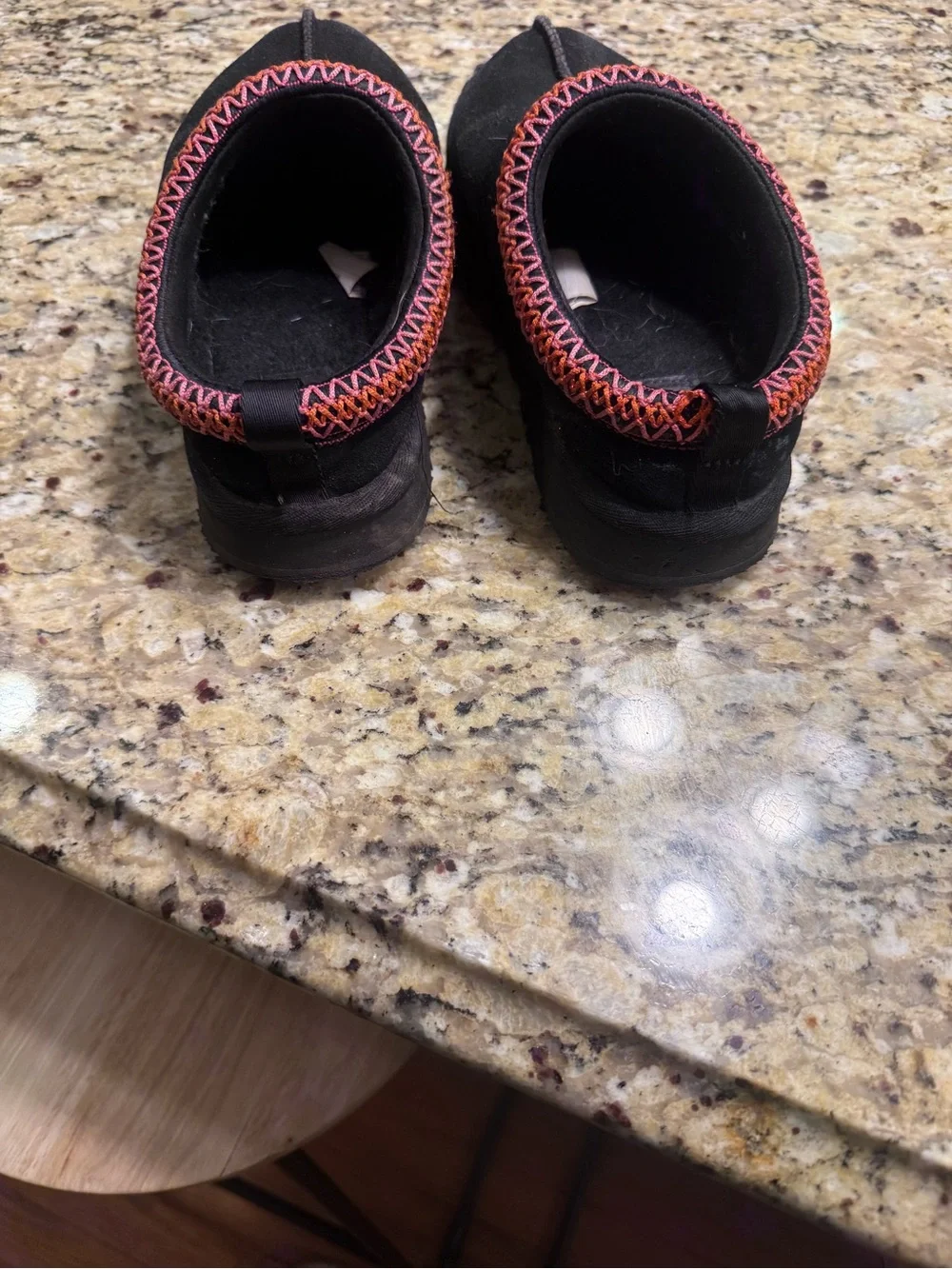 UGG Kids Black Suede Slip-On Clogs with Multicolor Pink-Orange Trim
